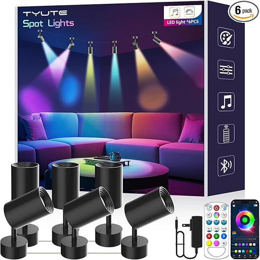 Tyute LED Spot Lights Indoor, RGB Color Changing Uplighting with App & Remote Control, Music Sync, Timer Function, Ambient Lighting Indoor Spotlight for Living Room Bedroom Party Decoration