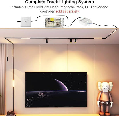 Magnetic Floodlight Track Head, 24V 15W LED Lamp for Track Light, Dimmable Linear Floodlight with APP & Remote Control, Adjustable 3000K-6000K Color Temperature, for Ceiling Lighting