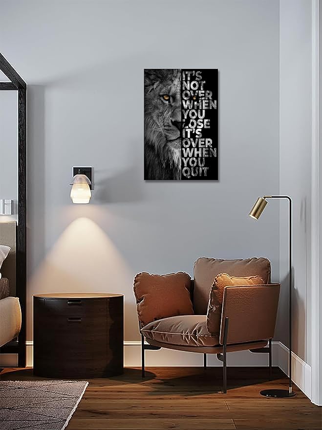 Lion Head Prints Canvas Inspirational Wall Art Black and White Animals Poster Motivational Quote Picture for Office Decor Framed Ready to Hang 20x30inches