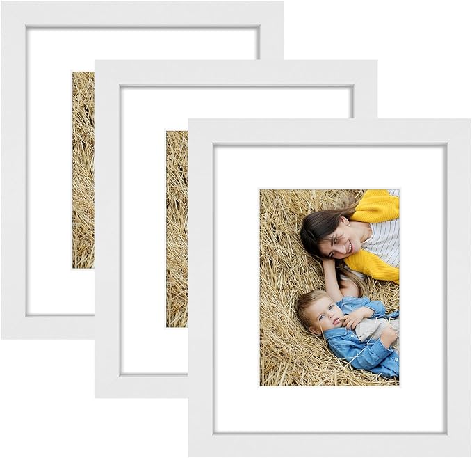 Golden State Art, 8x10 Picture Frame Set of 3 - Matted to 5x7 Photo - Engineered Wood Gallery Frame Set - Wall Mounting or Tabletop Display (White,3 Pack)