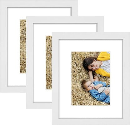 Golden State Art, 8x10 Picture Frame Set of 3 - Matted to 5x7 Photo - Engineered Wood Gallery Frame Set - Wall Mounting or Tabletop Display (White,3 Pack)