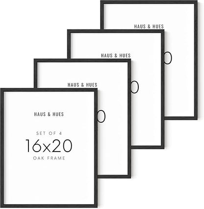 HAUS AND HUES 16x20 Black Oak Frame Set of 4 - Wooden Wall Display, Canvas & Poster Holders