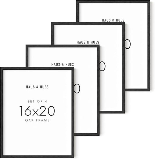 HAUS AND HUES 16x20 Black Oak Frame Set of 4 - Wooden Wall Display, Canvas & Poster Holders