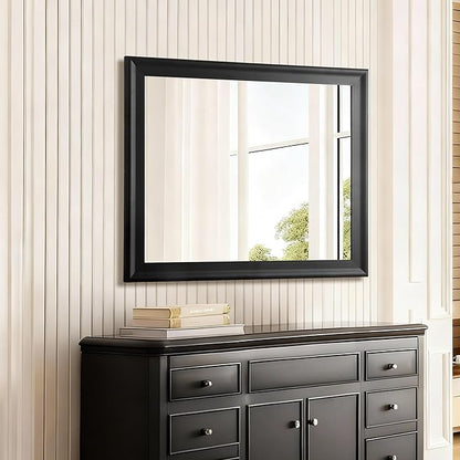 CULER Black Wood Wall Mirror for Bathroom,Rectangle Rustic Large 30 x 36 inch Hanging Vanity Mirrors with Wooden Frame for Living Room,Bedroom,Entryway