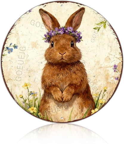 Easter Bunny Tin Sign Farmhouse Wall Decor For Kitchen Living Room Garden Spring Season Display 12X12Inch