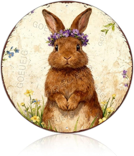 Easter Bunny Tin Sign Farmhouse Wall Decor For Kitchen Living Room Garden Spring Season Display 12X12Inch