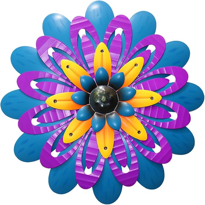 Metal Flowers Wall Decor Indoor Outdoor Metal Wall Art for Home Farmhouse Living Room Bedroom Bathroom Garden Decorations - Purple & Blue