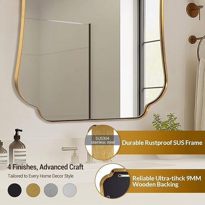 ANDY STAR 24"x30" Gold Mirror, Brushed Brass Scalloped Wall Mirror, Bathroom Wall Mirror with Stainless Steel Metal Framed Ideal for Bedroom, Hallway