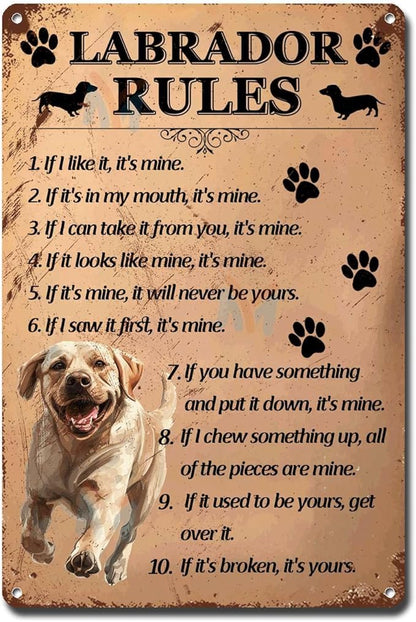 Metal Sign Tin Sign Vintage Wall Art Labrador Rules Home Decor for Restaurant 12×16 Inches