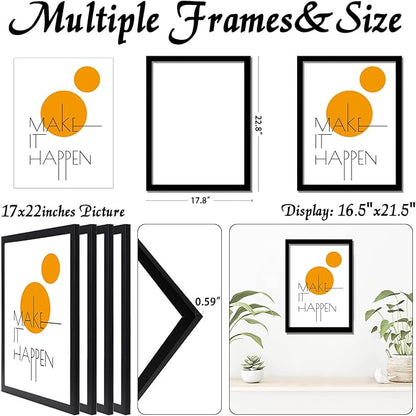 17x22 Picture Frame Set of 4, Black 17 x 22 Frame High Transparent Wall Gallery Poster Canvas Photo Frames for 17 by 22 inches