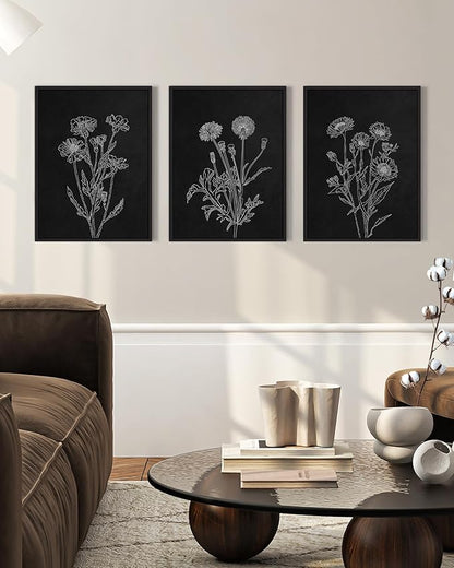 Drsoum Black White Flower Wall Art Vintage Minimalist Floral Wall Hanging Decor Bohemain Botanical Prints Artwork for Office Dining Room Hallway 11x14in Black Framed