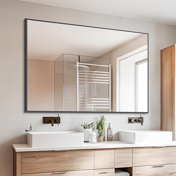 DESBING Black Bathroom Mirror for Wall, 30x40 Inch Rectangle Mirrors with Metal Frame, Modern Vanity Wall Mirror Decor for Entryway Hangs, Bathroom, Living Room Horizontal or Vertical