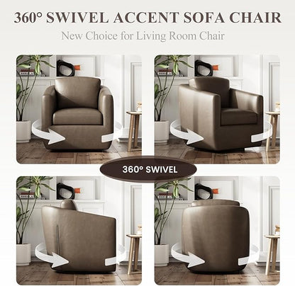 MALOL 360° Swivel Accent Chair- Comfy Living Room Armchair No-Sag Foam & Sturdy Metal Base with Pillow, Fully Assembled Swivel Accent Single Sofa for Bedroom, Office, Wolf Grey