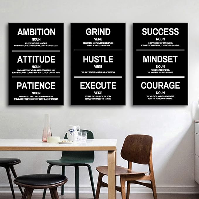 Inspirational Posters Ambition Execute Success Motivational Canvas Wall Art Inspiring Painting Prints Black Quotes Positive Picture for Living Room Bedroom Office Wall Decor Artwork [48''W x 24''H]
