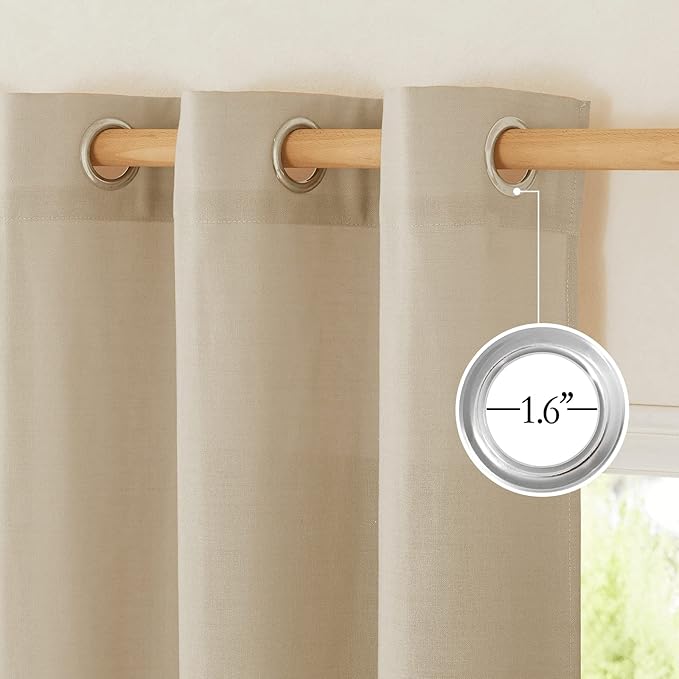 NICETOWN Angora Thick Linen Curtains 72" Length, Grommet Privacy Window Treatments Linen Weave with Light Penetration Vertical Drapes for Farmhouse/Home Office, W42 x L72, 2 Panels