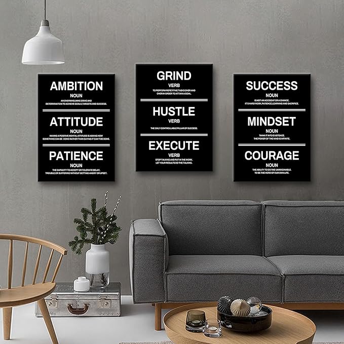 3 Pieces Success Mindset Attitude Noun Entrepreneur Quotes Motivational Wall Art Inspirational Canvas Posters Positive Pictures Artwork for Home Living Room Office Classroom Wall Decor [60''W x 28''H]