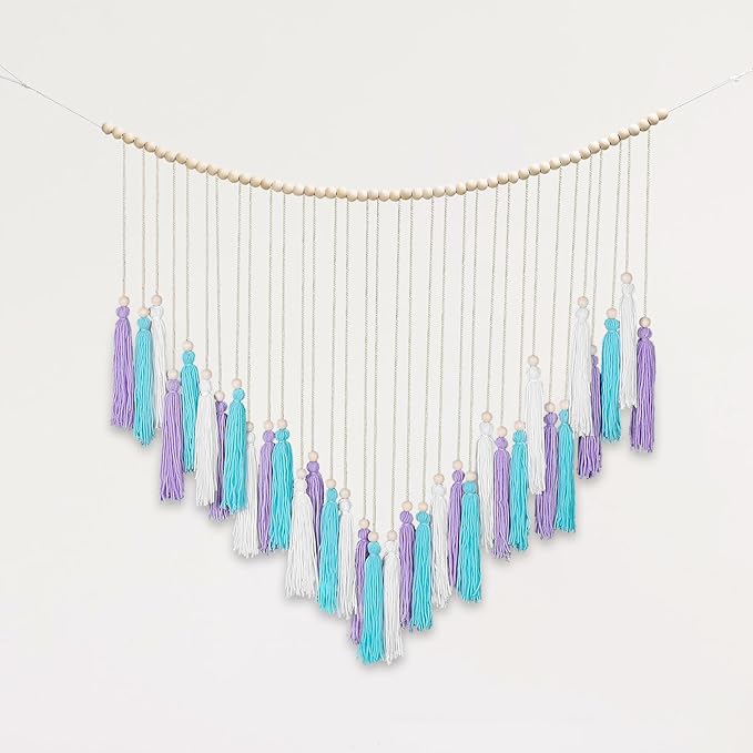 Purple & Blue Macrame Wall Hanging Boho Home Decor, Mermaid Theme Under the Sea Ocean Bedroom Décor Living Room Bohemian Dorm Wall Décor Purple Tassel Pink Wall Décor