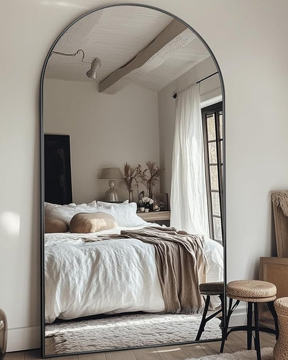 Full Length Mirror, 81"x41" Oversized Floor Mirror Freestanding, Full Body Floor Standing Mirror with Stand, Hanging Mounted for Bedroom Living Room, Black, Arched Style