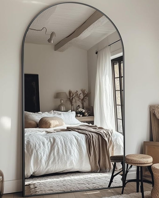 Full Length Mirror, 81"x41" Oversized Floor Mirror Freestanding, Full Body Floor Standing Mirror with Stand, Hanging Mounted for Bedroom Living Room, Black, Arched Style