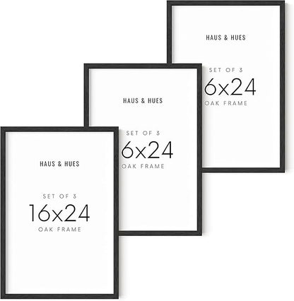 HAUS AND HUES 16x24 Black Oak Frame Set of 3 - Large Wooden Poster Display Pack