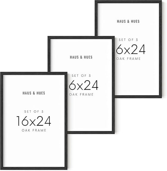 HAUS AND HUES 16x24 Black Oak Frame Set of 3 - Large Wooden Poster Display Pack