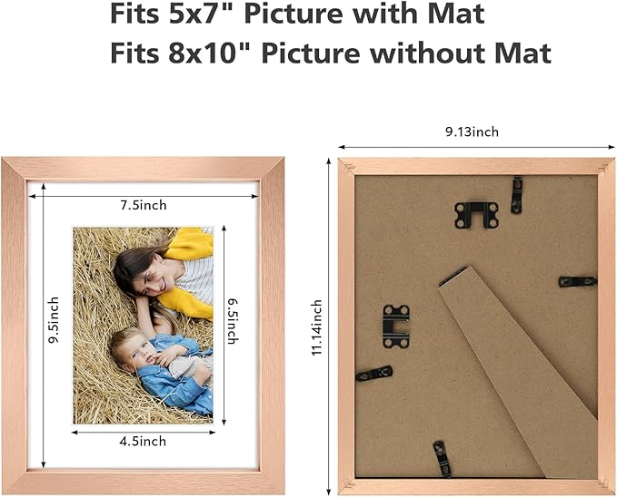 Golden State Art, 8x10 Picture Frame Set of 3 - Matted to 5x7 Photo - Engineered Wood Gallery Frame Set - Wall Mounting or Tabletop Display (Rose Gold,3 Pack)