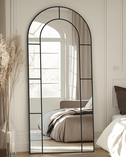 Antok 76" x 34" Full Length Mirror, Floor Mirror Arched Window Decorative Mirror, Metal Framed Decor Farmhouse Floor Mirrors Art Pane Mirrors Wall Decor for Bedroom, Living Room, Entryway Black