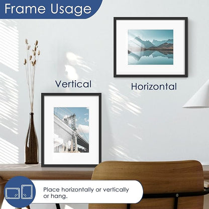 PEALSN 16x20 Picture Frame Set of 6, Display Pictures 11 x 14 with Mat or 16 x 20 without Mat for Wall Mounting Display, Poster Frames Collage for Wall Decor, Black.