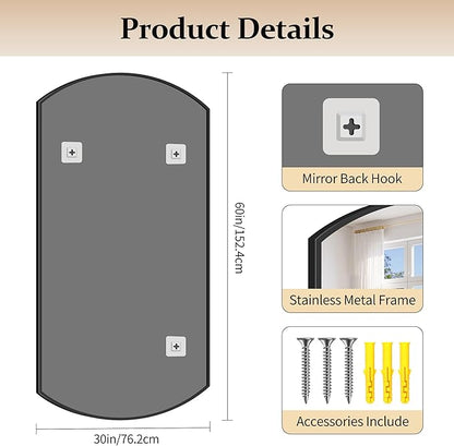 COFENY Bathroom Mirror, 30x60 Inch Black Oval Large Wall Mounted Mirror with Thin Metal Frame, Modern Bathroom Vanity Mirrors for Over Sink, Entryway, Living Room, Bedroom