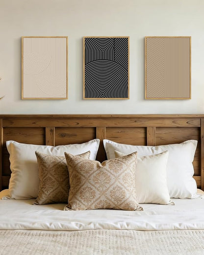 Drsoum Minimalist Boho Wall Art Framed Modern Abstract Neutral Line Wall Decor Mid Century Geometric Artwork Bedroom Living Room 11x14in Natural Framed