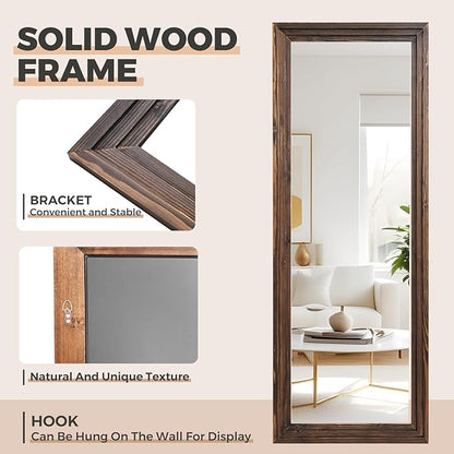 65"x24" Full Length Mirror Solid Wood Frame Floor Mirror for Living Room, Bedroom Hanging or Leaning, Brown