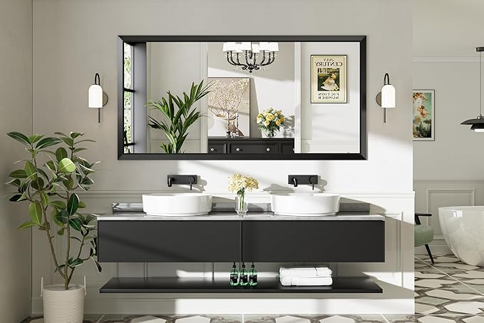 Briivue 72x36 Inch Black Bathroom Mirror for Wall, Thick Metal Framed Rectangle Mirrors for Over Sink, Bedroom, Living Room, Entryway, Anti-Rust, HD Tempered Glass
