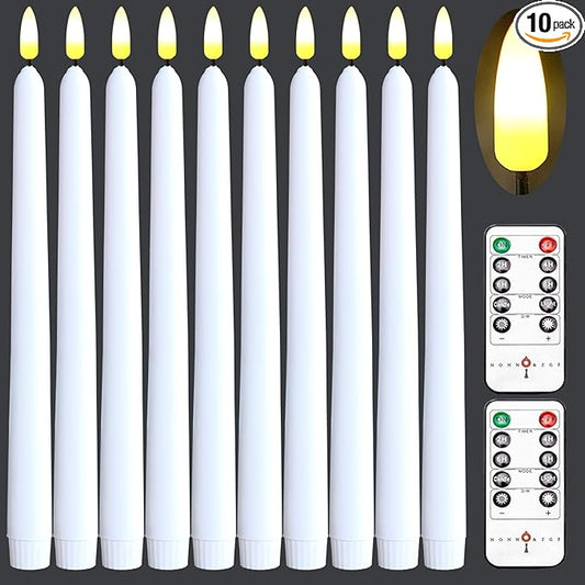 NONNO & ZGF 10 Pack White Flameless 11'' Wax Coverd Taper Candles with 2 Remote/Timer, LED Battery Bright Flickering Candle for Proposal, Wedding, Festive Candlelight Dinner and Home Decor
