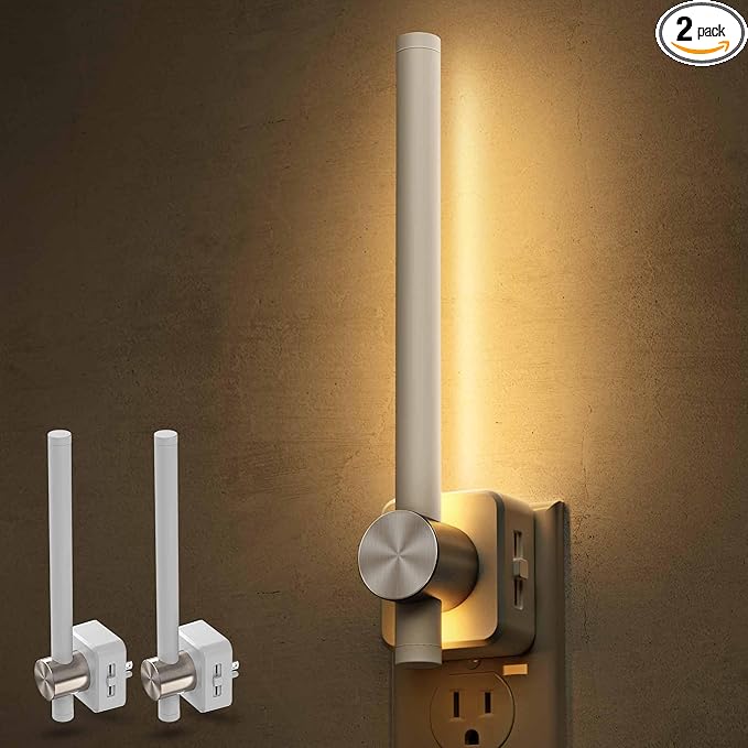 L LOHAS LED Night Light, 2 Pack Night Lights Plug into Wall, 0-200LM Bathroom Night Light, Dusk to Dawn Sensor 2W Dimmable Nightlights, Soft White 3000K, Modern Nightlight for Adults Mirror Restroom