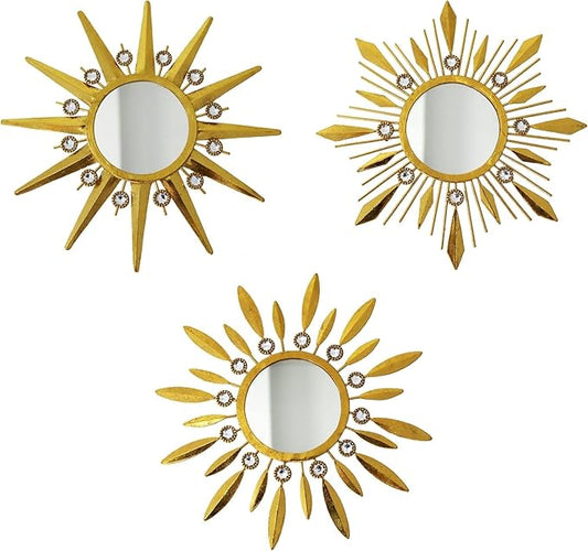 Champagne Gold Round Mirrors for Wall Art Pack of 3, Decorative Mirror Wall Valentine Decor& Vintage Room Decor, Sunburst Circle Mirrors Modern Valentine Gifts for Women & Moms