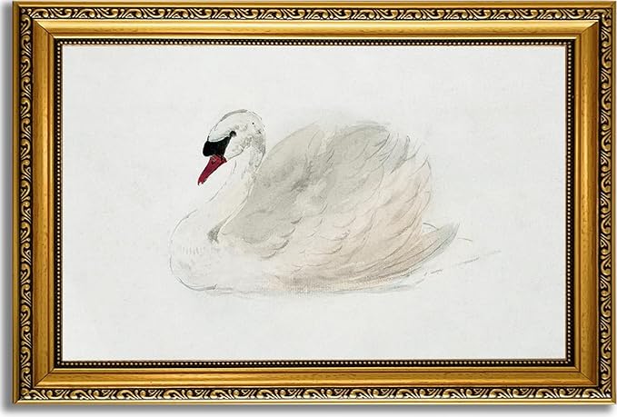 YD&YZY Gold Framed Vintage Wall Art Classic Swan Canvas White Swan Wall Decor Rustic Farmhouse Watercolor Retro Art Painting Picture Print Artwork for Bedroom Bathroom Office 16x24 inch Framed