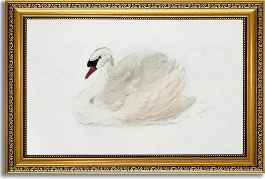 YD&YZY Gold Framed Vintage Wall Art Classic Swan Canvas White Swan Wall Decor Rustic Farmhouse Watercolor Retro Art Painting Picture Print Artwork for Bedroom Bathroom Office 16x24 inch Framed