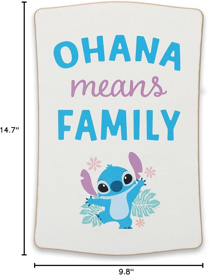 Open Road Brands Disney Lilo and Stitch Ohana Means Family Tropical Wood Wall Decor - Cute Stitch Sign for Home Decorating