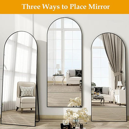 Dewfig Arched Full Length Mirror, 64"x21" Large Floor Mirrors with Stand, Full Body Mirror for Leaning Hanging, Standing Mirrors for Bedroom, Living Room,Dressing Room, Aluminum Alloy Frame, Black