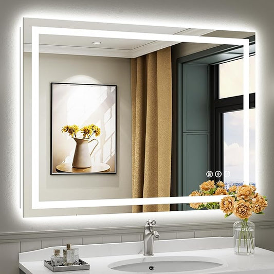 Briivue 48x36 Inch LED Bathroom Mirror with Lights, Backlit & Front Lit, Anti-Fog Lighted Bathroom Vanity Mirror for Wall, Memory Function, Dimmable, HD Tempered Glass, Shatter-Proof
