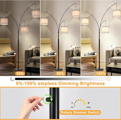 DLLT Modern Floor Lamp for Room: 3-Light Black Tree Dimmable Floor Lamps with Black Shades for Living Room - Arc Standing Lamp for Bedroom - Tall Floor Lamp for Office Corner 3 LED Bulbs Included