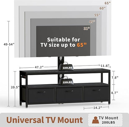 JUSTOGO TV Stand with Mount and Power Outlet, TV Stand Mount with Storage for Living Room, Entertainment Center with LED Lights for 45 55 60 65 inch, Height Adjustable Media Console, Black