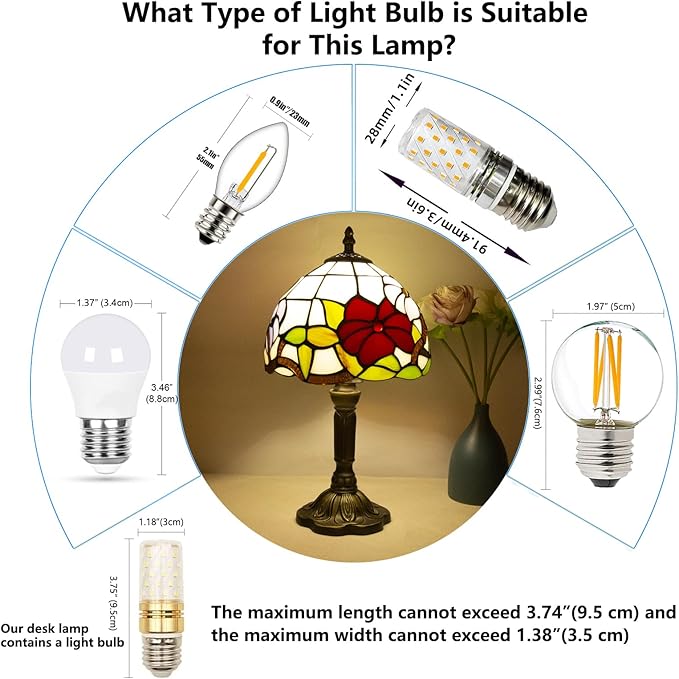 Tiffany Style Table Lamp, 3 Color Temperatures Bedside Lamp, 8 Inch Stained Glass Desk Light for Home Office Bedroom Living Room (Three Flower Pattern)