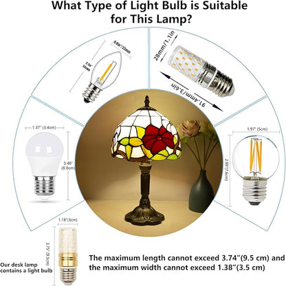 Tiffany Style Table Lamp, 3 Color Temperatures Bedside Lamp, 8 Inch Stained Glass Desk Light for Home Office Bedroom Living Room (Three Flower Pattern)