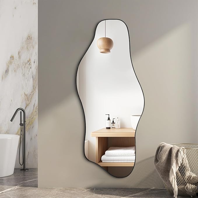 Irregular Mirror, 51.1"x23.6" Large Asymmetrical Frameless Mirror, Modern Abstract Wall Mirrors for Living Room Bedroom Hallway Entryway Bathroom, Hangs Vertically or Horizontally