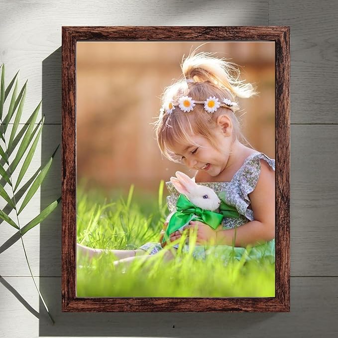 SESEAT 11x14 Picture Frame Set of 10, Display Pictures 8x10 With mat or 11x14 Prints Without Mat, Wall Mounting, Brown