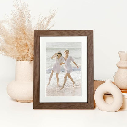 5x7 Picture Frame, Solid Oak Wood 5 x 7 Photo Frame with Mat to 4x6(Openning Size is 3.5x5.5), 7x5 Picture Frames for Wall and Tabletop Display, Natural Oak 5x7 Frame, (Walnut Set of 3)