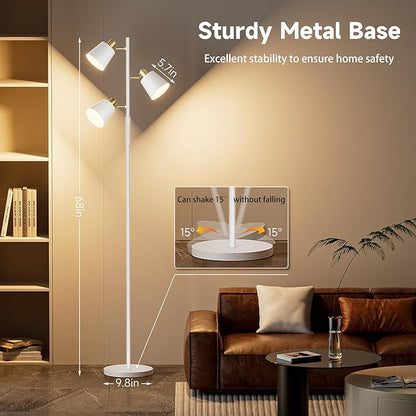 LED Tree Floor Lamp, 2500LM Super Bright Tall Standing Lamp with Remote & Touch Control, 4 Color Temperatures, 3 Rotatable Lights, Modern Dimmable Floor Lamps for Living Room Bedroom Office