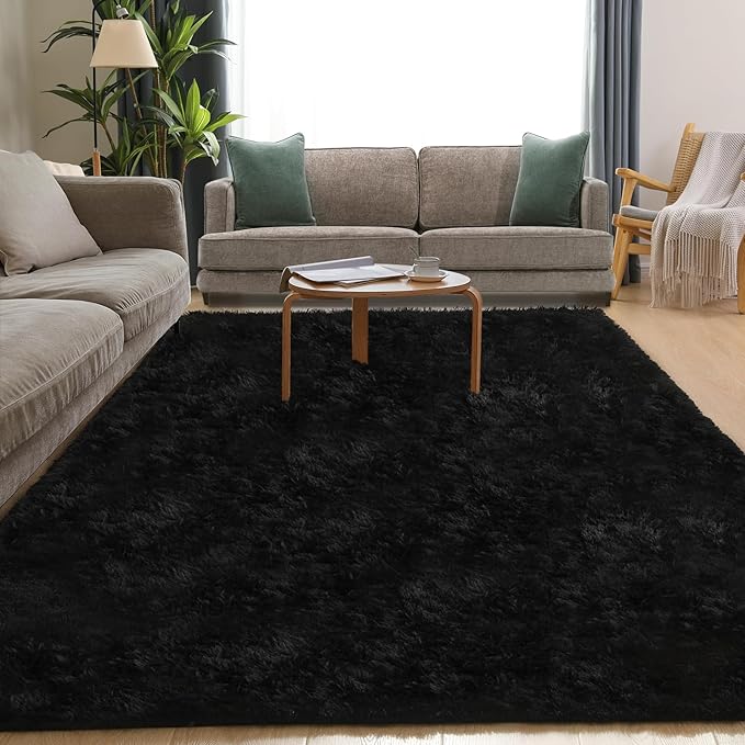 Puremy Black Rug, 6x9 Area Rugs for Living Room, Soft Plush Area Rugs for Bedroom, Non-Slip Indoor Carpet for Nursery, Study Room, Kids Room, Room Decor