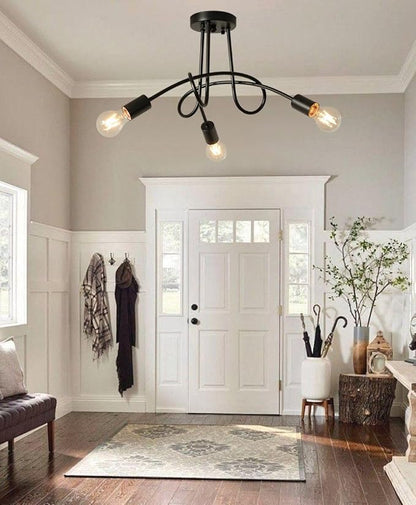 Modern Farmhouse Chandelier,22 Inch 3 Light Sputnik Semi Flush Mount Ceiling Light, Metal Black Rustic Light Fixture for Dining Room Bedroom Kitchen Hallway Entryway